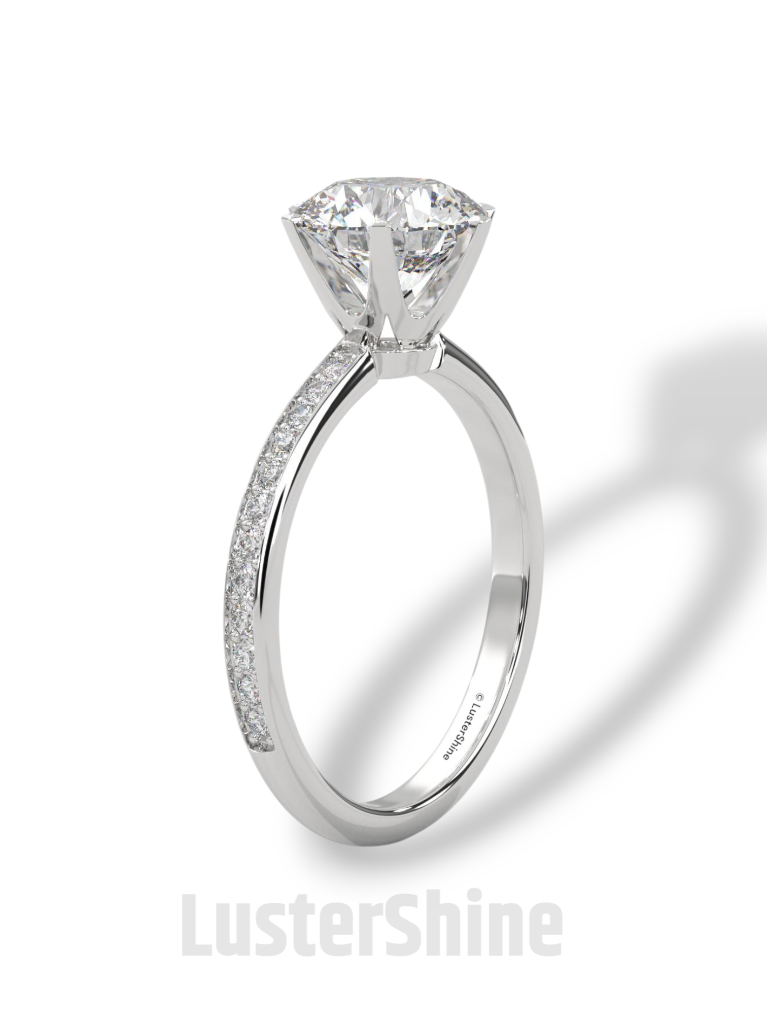 Round Solitaire Pave Diamond Engagement Ring – 2ct Six Prong Gold Ring – Dainty Moissanite Bridal Ring – Custom Wedding Ring by LusterShine