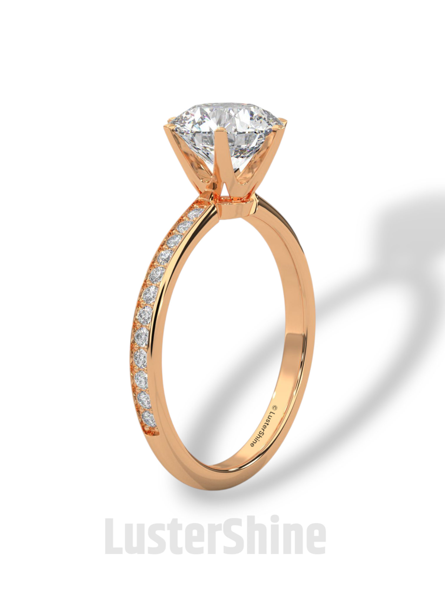 Round Solitaire Pave Diamond Engagement Ring – 2ct Six Prong Gold Ring – Dainty Moissanite Bridal Ring – Custom Wedding Ring by LusterShine