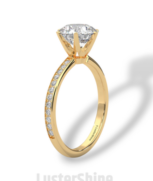 Round Solitaire Pave Diamond Engagement Ring – 2ct Six Prong Gold Ring – Dainty Moissanite Bridal Ring – Custom Wedding Ring by LusterShine