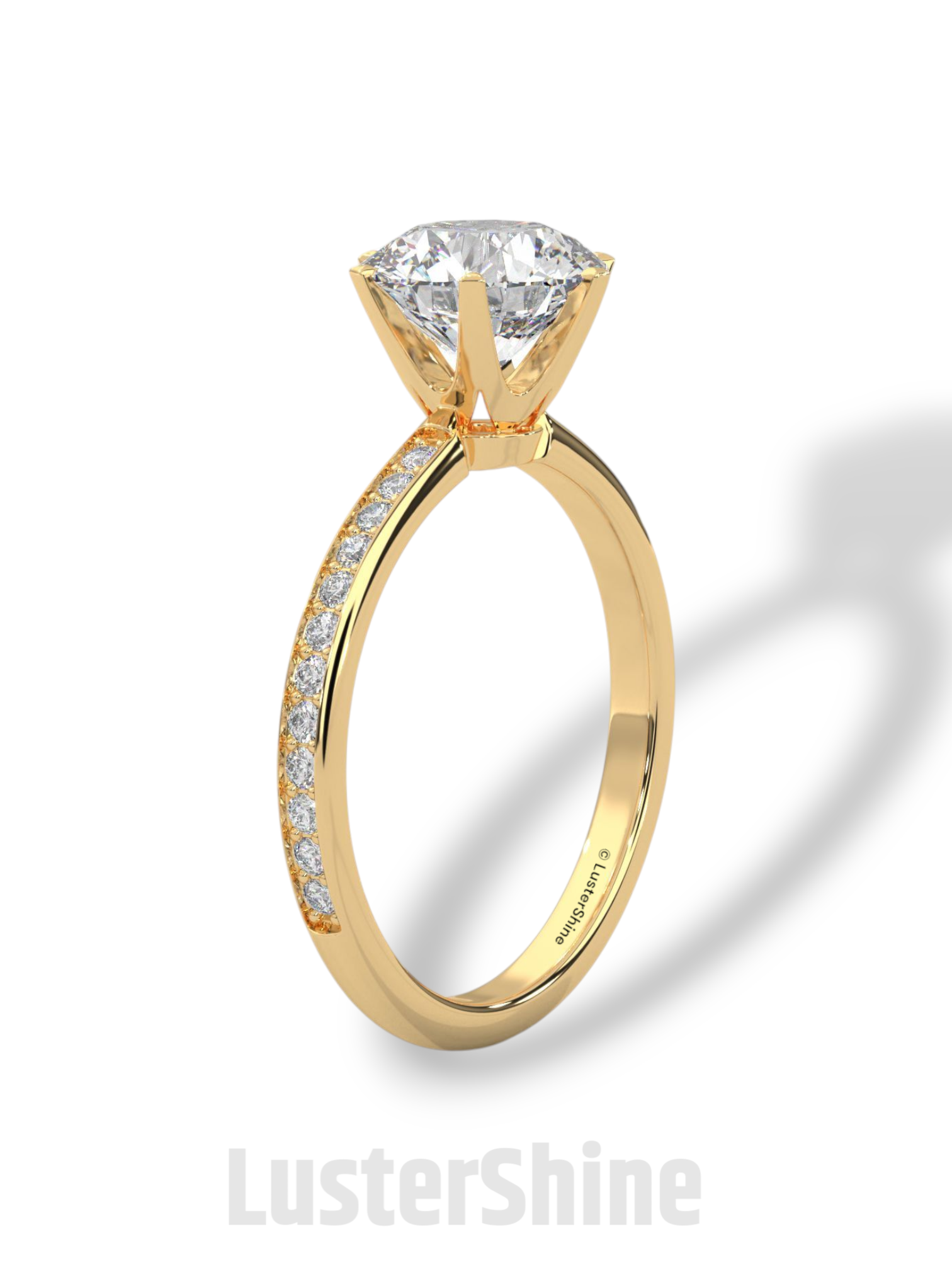 Round Solitaire Pave Diamond Engagement Ring – 2ct Six Prong Gold Ring – Dainty Moissanite Bridal Ring – Custom Wedding Ring by LusterShine