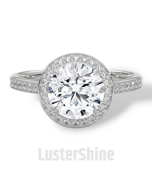 Round Halo Diamond Ring – Pave Engagement Band – 2CT Center Stone – 14K 18K Gold – Custom Bridal Jewelry – Moissanite Diamond