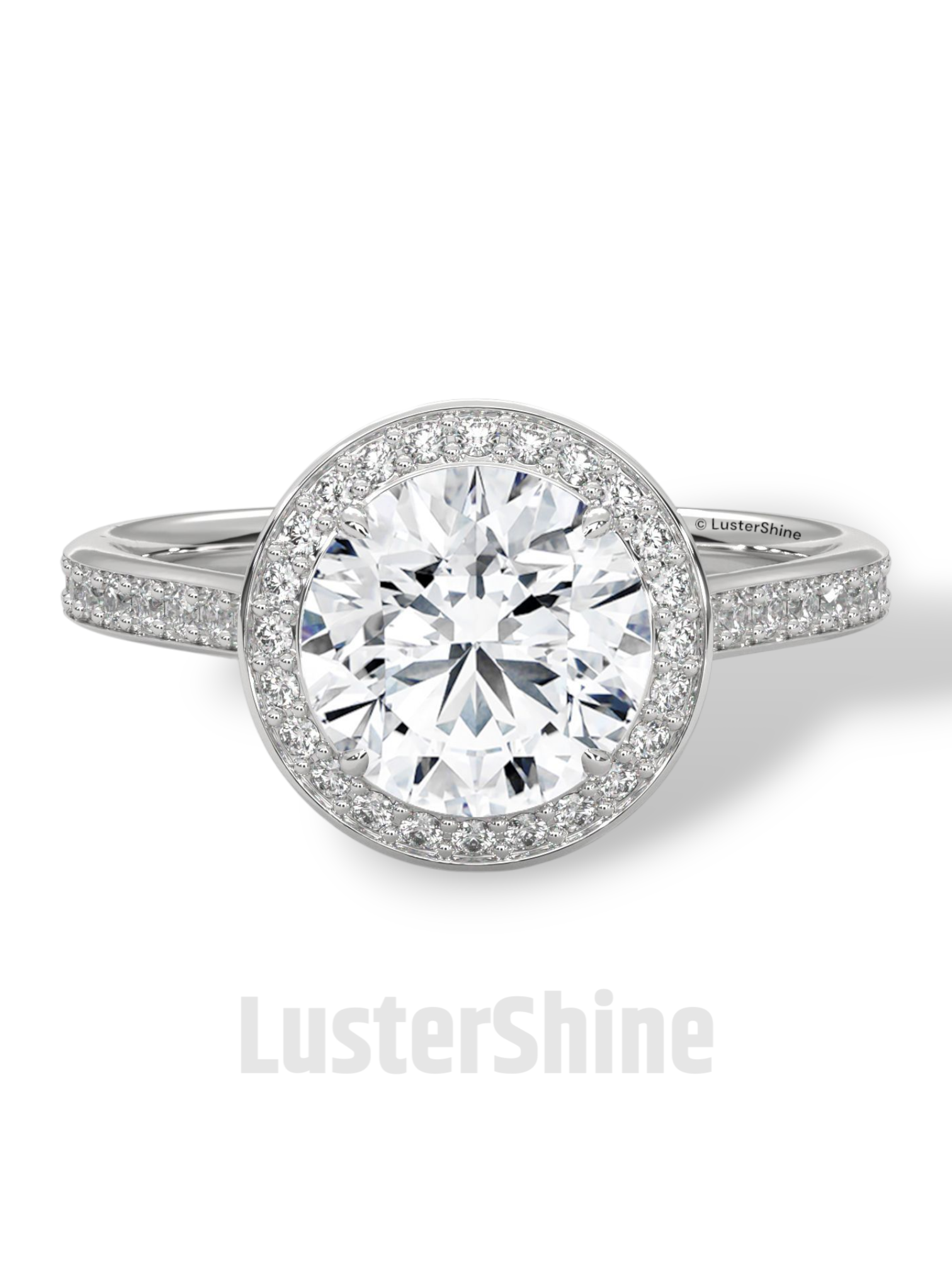 Round Halo Diamond Ring – Pave Engagement Band – 2CT Center Stone – 14K 18K Gold – Custom Bridal Jewelry – Moissanite Diamond