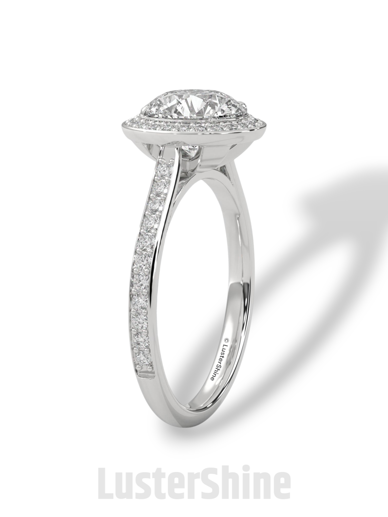 Round Halo Diamond Ring – Pave Engagement Band – 2CT Center Stone – 14K 18K Gold – Custom Bridal Jewelry – Moissanite Diamond