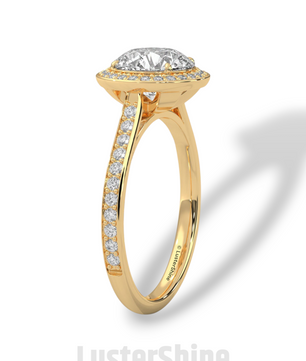 Round Halo Diamond Ring – Pave Engagement Band – 2CT Center Stone – 14K 18K Gold – Custom Bridal Jewelry – Moissanite Diamond