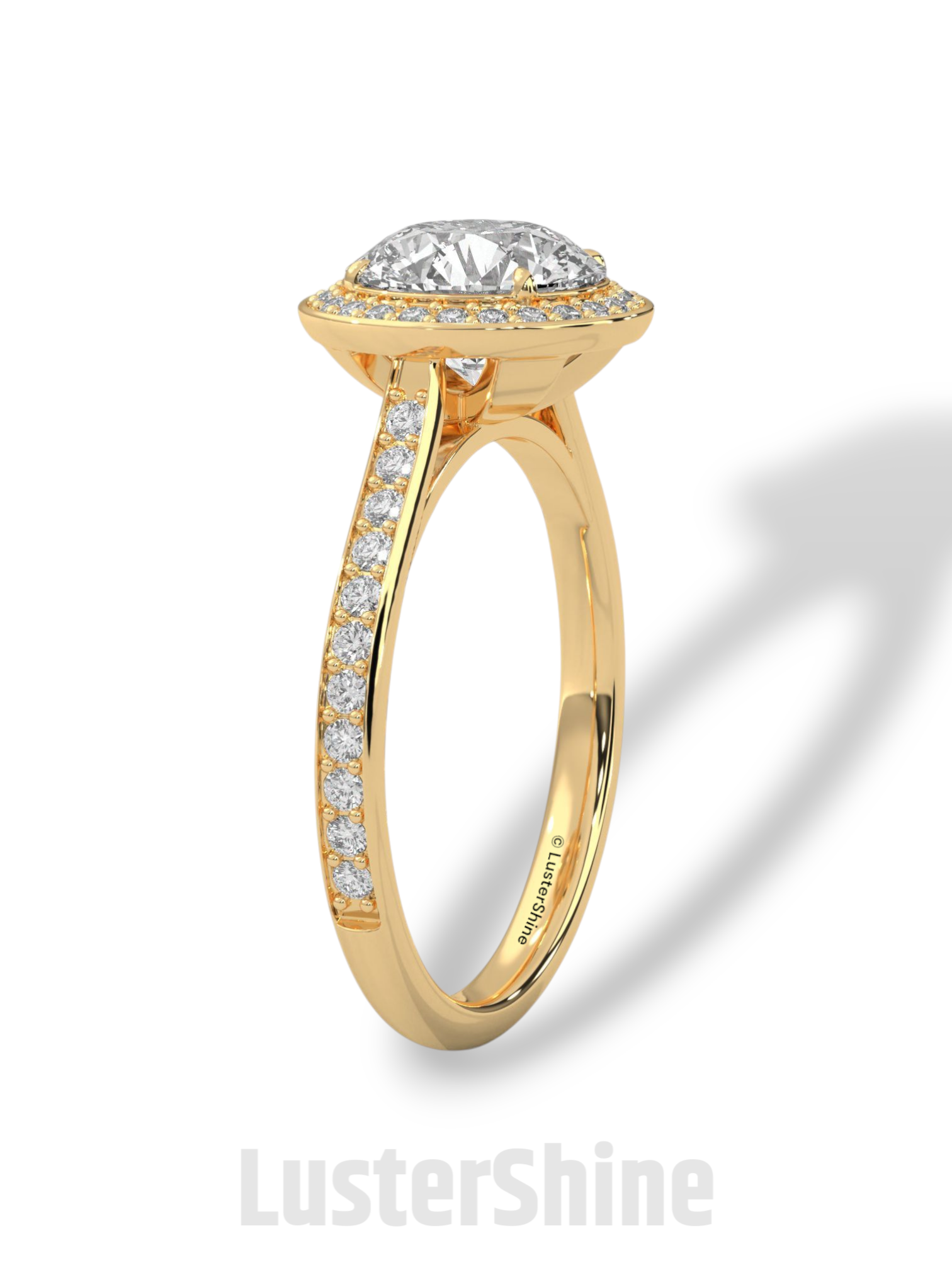 Round Halo Diamond Ring – Pave Engagement Band – 2CT Center Stone – 14K 18K Gold – Custom Bridal Jewelry – Moissanite Diamond