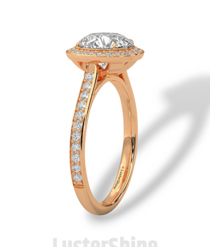 Round Halo Diamond Ring – Pave Engagement Band – 2CT Center Stone – 14K 18K Gold – Custom Bridal Jewelry – Moissanite Diamond