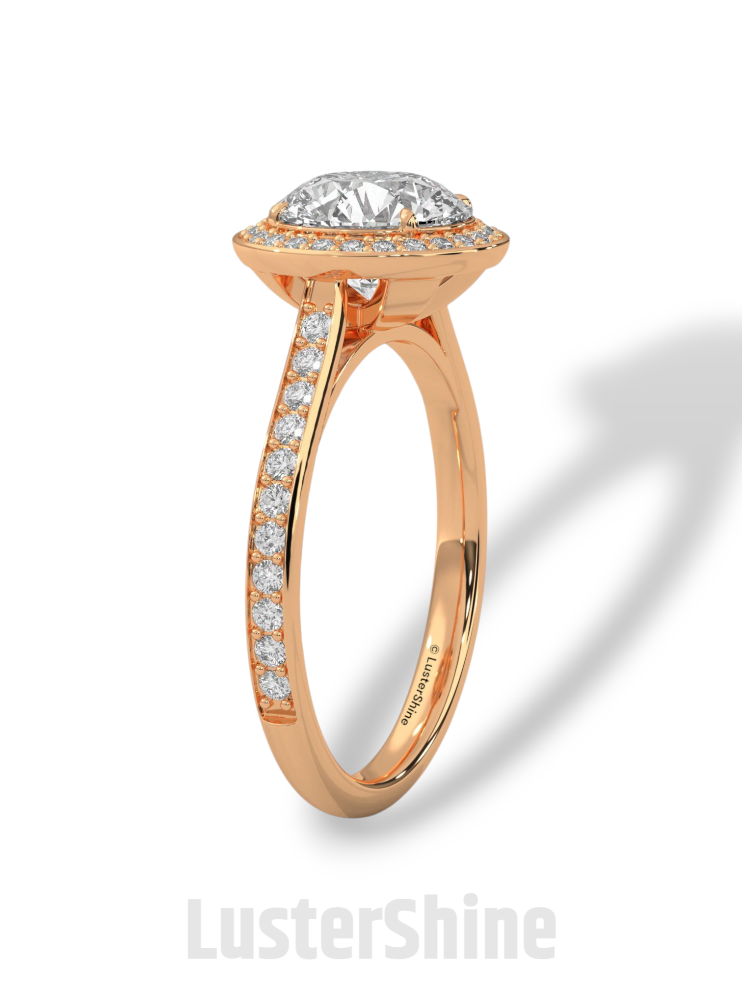 Round Halo Diamond Ring – Pave Engagement Band – 2CT Center Stone – 14K 18K Gold – Custom Bridal Jewelry – Moissanite Diamond