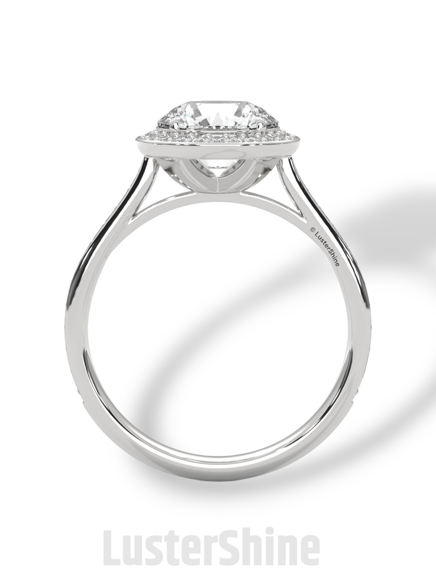 Round Halo Diamond Ring – Pave Engagement Band – 2CT Center Stone – 14K 18K Gold – Custom Bridal Jewelry – Moissanite Diamond