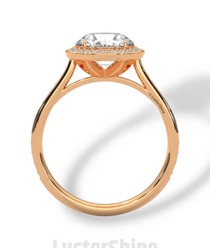 Round Halo Diamond Ring – Pave Engagement Band – 2CT Center Stone – 14K 18K Gold – Custom Bridal Jewelry – Moissanite Diamond