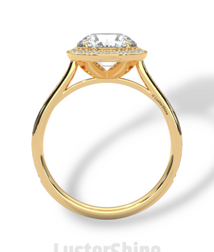 Round Halo Diamond Ring – Pave Engagement Band – 2CT Center Stone – 14K 18K Gold – Custom Bridal Jewelry – Moissanite Diamond
