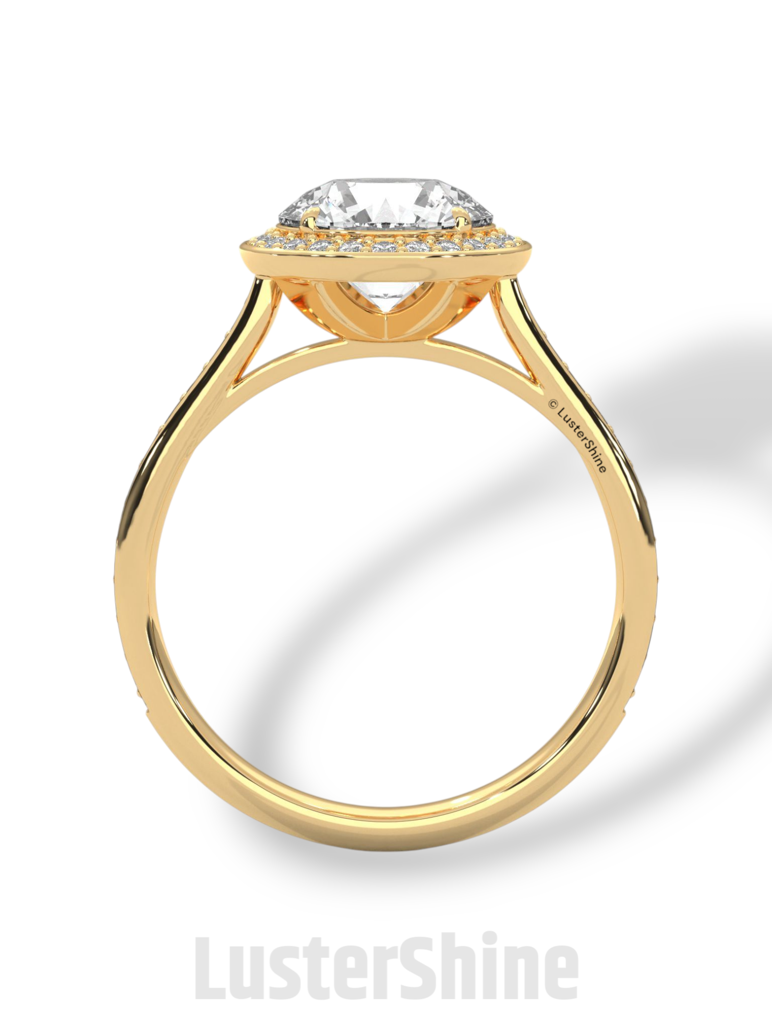 Round Halo Diamond Ring – Pave Engagement Band – 2CT Center Stone – 14K 18K Gold – Custom Bridal Jewelry – Moissanite Diamond