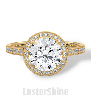 Round Halo Diamond Ring – Pave Engagement Band – 2CT Center Stone – 14K 18K Gold – Custom Bridal Jewelry – Moissanite Diamond
