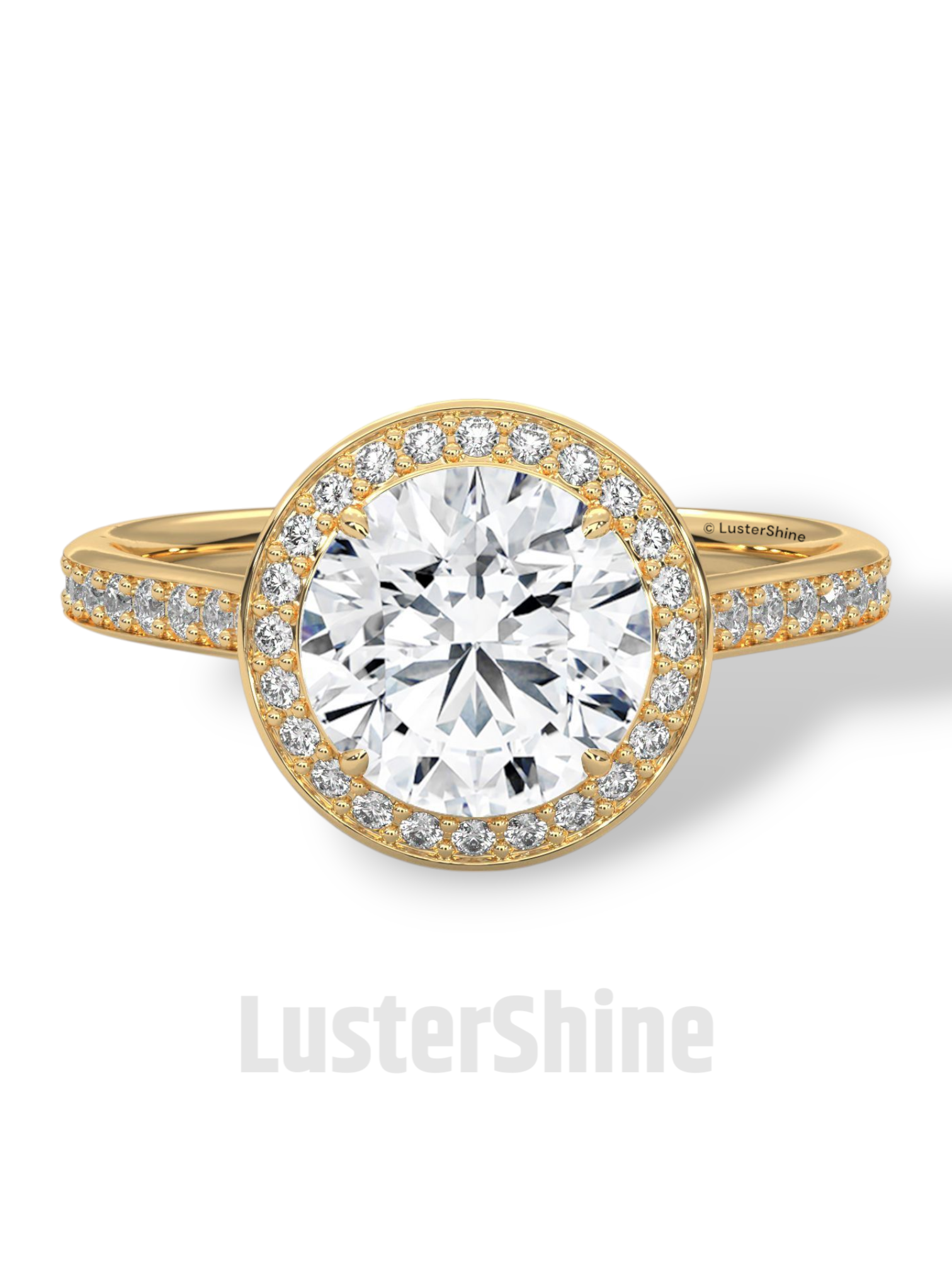Round Halo Diamond Ring – Pave Engagement Band – 2CT Center Stone – 14K 18K Gold – Custom Bridal Jewelry – Moissanite Diamond