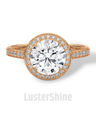 Round Halo Diamond Ring – Pave Engagement Band – 2CT Center Stone – 14K 18K Gold – Custom Bridal Jewelry – Moissanite Diamond