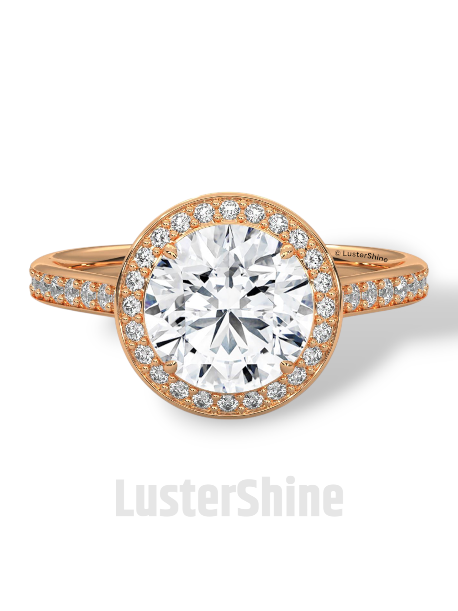 Round Halo Diamond Ring – Pave Engagement Band – 2CT Center Stone – 14K 18K Gold – Custom Bridal Jewelry – Moissanite Diamond