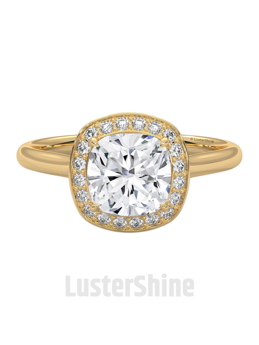 Cushion Halo Diamond Engagement Ring – Cushion Cut Halo Ring – 14K 18K Gold Moissanite Bridal Ring – Cushion Diamond Promise Ring Gift her