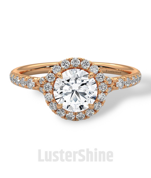 Round Halo Diamond Engagement Ring – 1ct Brilliant Center – Pave Band Gold Moissanite Ring – Proposal Ring – LusterShine Fine Jewelry