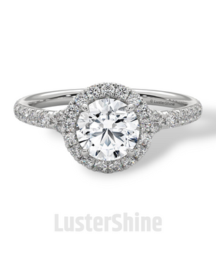 Round Halo Diamond Engagement Ring – 1ct Brilliant Center – Pave Band Gold Moissanite Ring – Proposal Ring – LusterShine Fine Jewelry