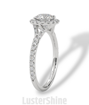 Round Halo Diamond Engagement Ring – 1ct Brilliant Center – Pave Band Gold Moissanite Ring – Proposal Ring – LusterShine Fine Jewelry