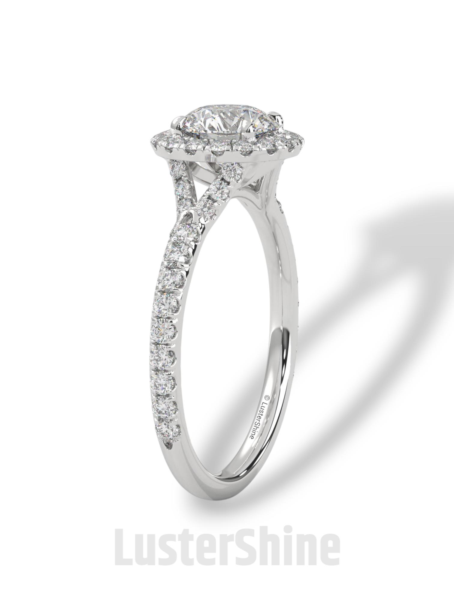 Round Halo Diamond Engagement Ring – 1ct Brilliant Center – Pave Band Gold Moissanite Ring – Proposal Ring – LusterShine Fine Jewelry