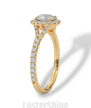 Round Halo Diamond Engagement Ring – 1ct Brilliant Center – Pave Band Gold Moissanite Ring – Proposal Ring – LusterShine Fine Jewelry