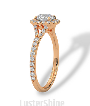 Round Halo Diamond Engagement Ring – 1ct Brilliant Center – Pave Band Gold Moissanite Ring – Proposal Ring – LusterShine Fine Jewelry