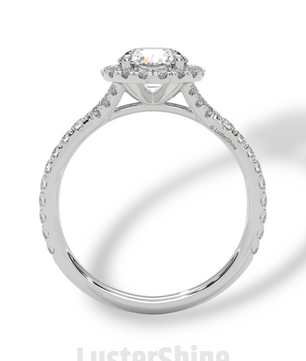 Round Halo Diamond Engagement Ring – 1ct Brilliant Center – Pave Band Gold Moissanite Ring – Proposal Ring – LusterShine Fine Jewelry