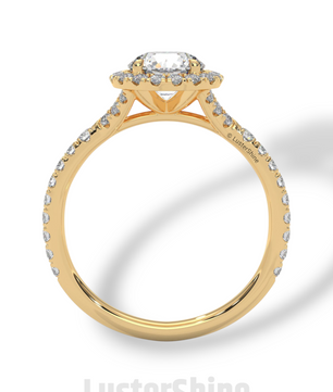 Round Halo Diamond Engagement Ring – 1ct Brilliant Center – Pave Band Gold Moissanite Ring – Proposal Ring – LusterShine Fine Jewelry