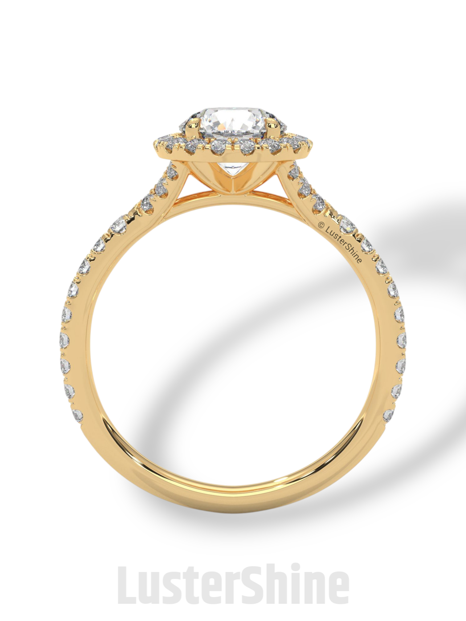 Round Halo Diamond Engagement Ring – 1ct Brilliant Center – Pave Band Gold Moissanite Ring – Proposal Ring – LusterShine Fine Jewelry