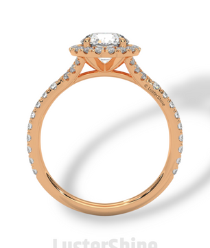 Round Halo Diamond Engagement Ring – 1ct Brilliant Center – Pave Band Gold Moissanite Ring – Proposal Ring – LusterShine Fine Jewelry