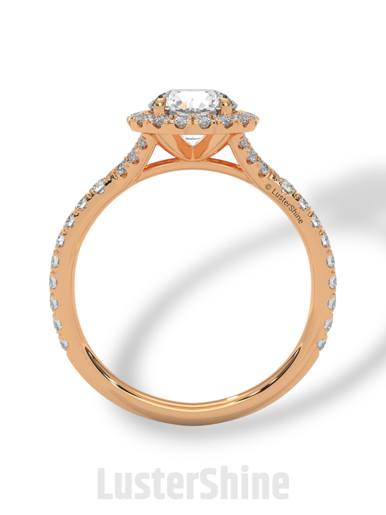 Round Halo Diamond Engagement Ring – 1ct Brilliant Center – Pave Band Gold Moissanite Ring – Proposal Ring – LusterShine Fine Jewelry
