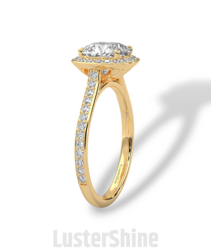 Round Halo Diamond Engagement Ring – 1ct Round Cut Pave Band Ring – 14K Yellow Gold Bridal Ring – Moissanite Diamond Dainty Custom Ring Gift