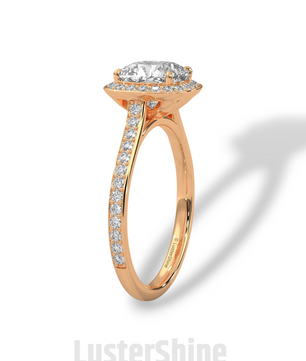 Round Halo Diamond Engagement Ring – 1ct Round Cut Pave Band Ring – 14K Yellow Gold Bridal Ring – Moissanite Diamond Dainty Custom Ring Gift