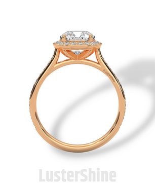 Round Halo Diamond Engagement Ring – 1ct Round Cut Pave Band Ring – 14K Yellow Gold Bridal Ring – Moissanite Diamond Dainty Custom Ring Gift