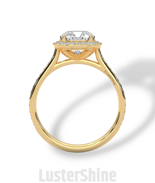Round Halo Diamond Engagement Ring – 1ct Round Cut Pave Band Ring – 14K Yellow Gold Bridal Ring – Moissanite Diamond Dainty Custom Ring Gift