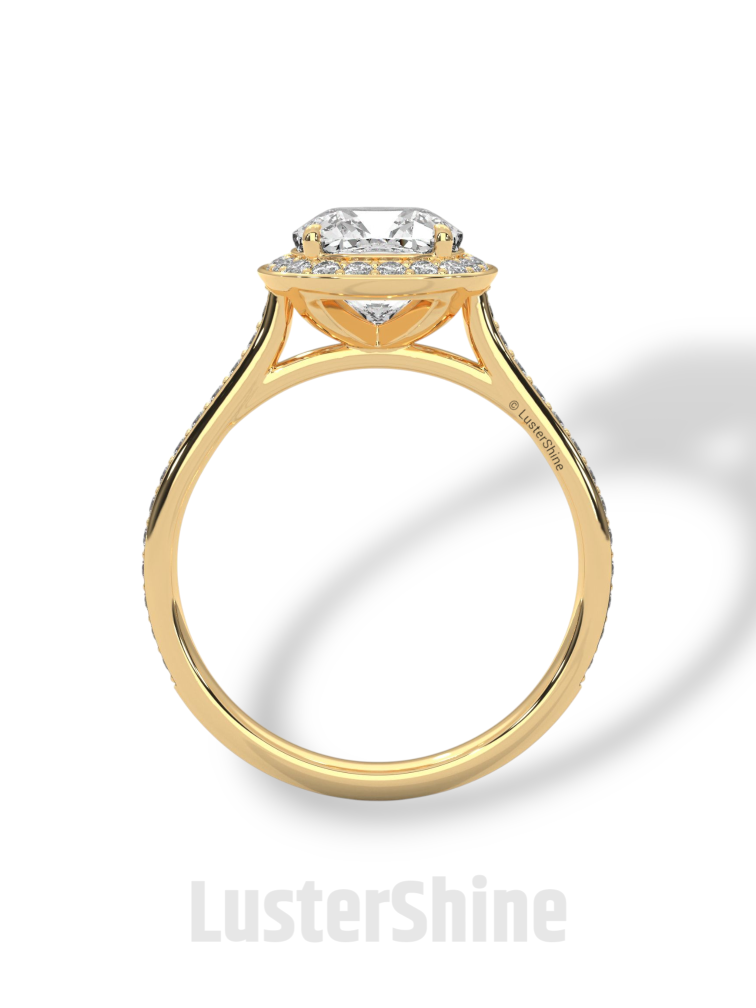 Round Halo Diamond Engagement Ring – 1ct Round Cut Pave Band Ring – 14K Yellow Gold Bridal Ring – Moissanite Diamond Dainty Custom Ring Gift
