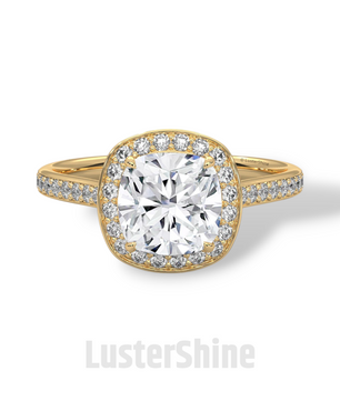 Round Halo Diamond Engagement Ring – 1ct Round Cut Pave Band Ring – 14K Yellow Gold Bridal Ring – Moissanite Diamond Dainty Custom Ring Gift