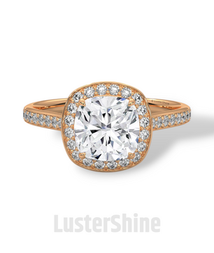 Round Halo Diamond Engagement Ring – 1ct Round Cut Pave Band Ring – 14K Yellow Gold Bridal Ring – Moissanite Diamond Dainty Custom Ring Gift