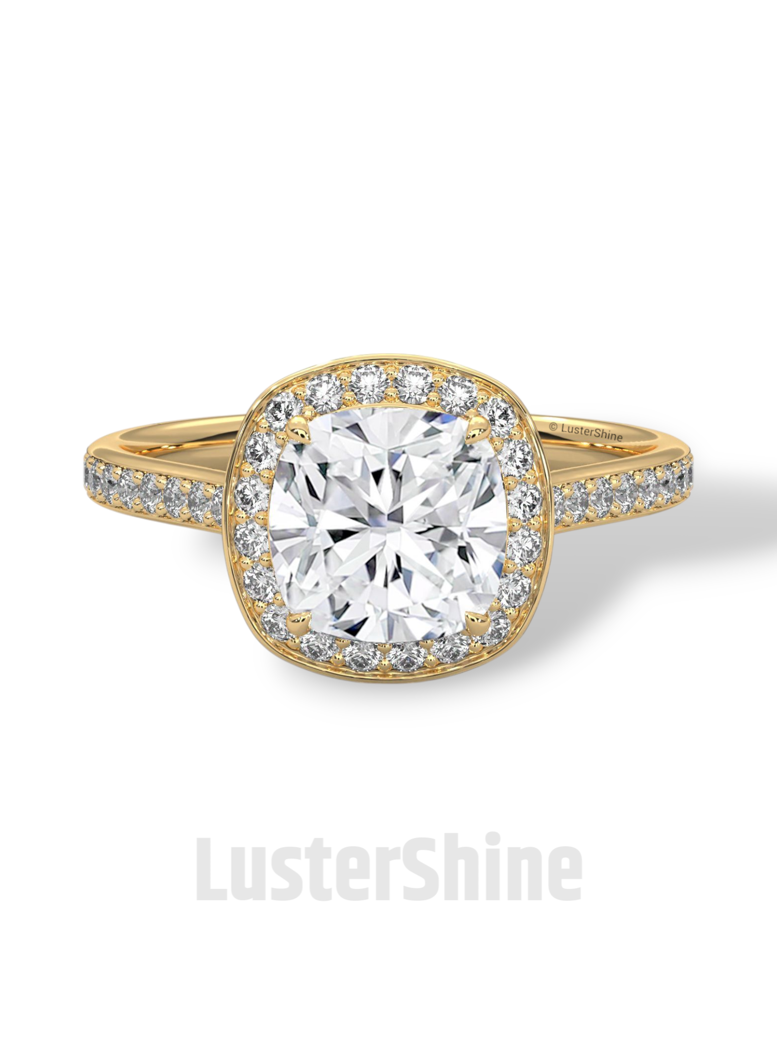 2 Carat Cushion Halo Engagement Ring – Diamond or Moissanite Ring – Pave Band in 925 Silver, 14K Gold White Gold – Custom Bridal Jewelry