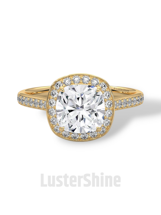 2 Carat Cushion Halo Engagement Ring – Diamond or Moissanite Ring – Pave Band in 925 Silver, 14K Gold White Gold – Custom Bridal Jewelry
