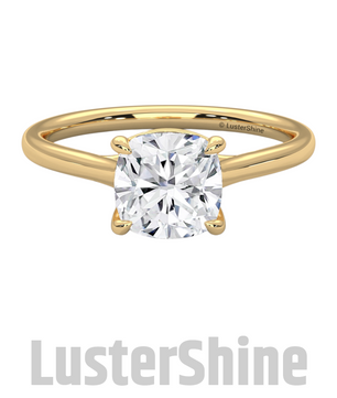 1 Carat Cushion Cut Solitaire Diamond Engagement Ring – Classic Yellow Gold by LusterShine – Minimalist Moissanite Diamond Proposal Ring