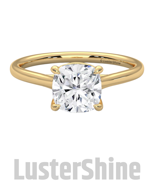 1 Carat Cushion Cut Solitaire Diamond Engagement Ring – Classic Yellow Gold by LusterShine – Minimalist Moissanite Diamond Proposal Ring