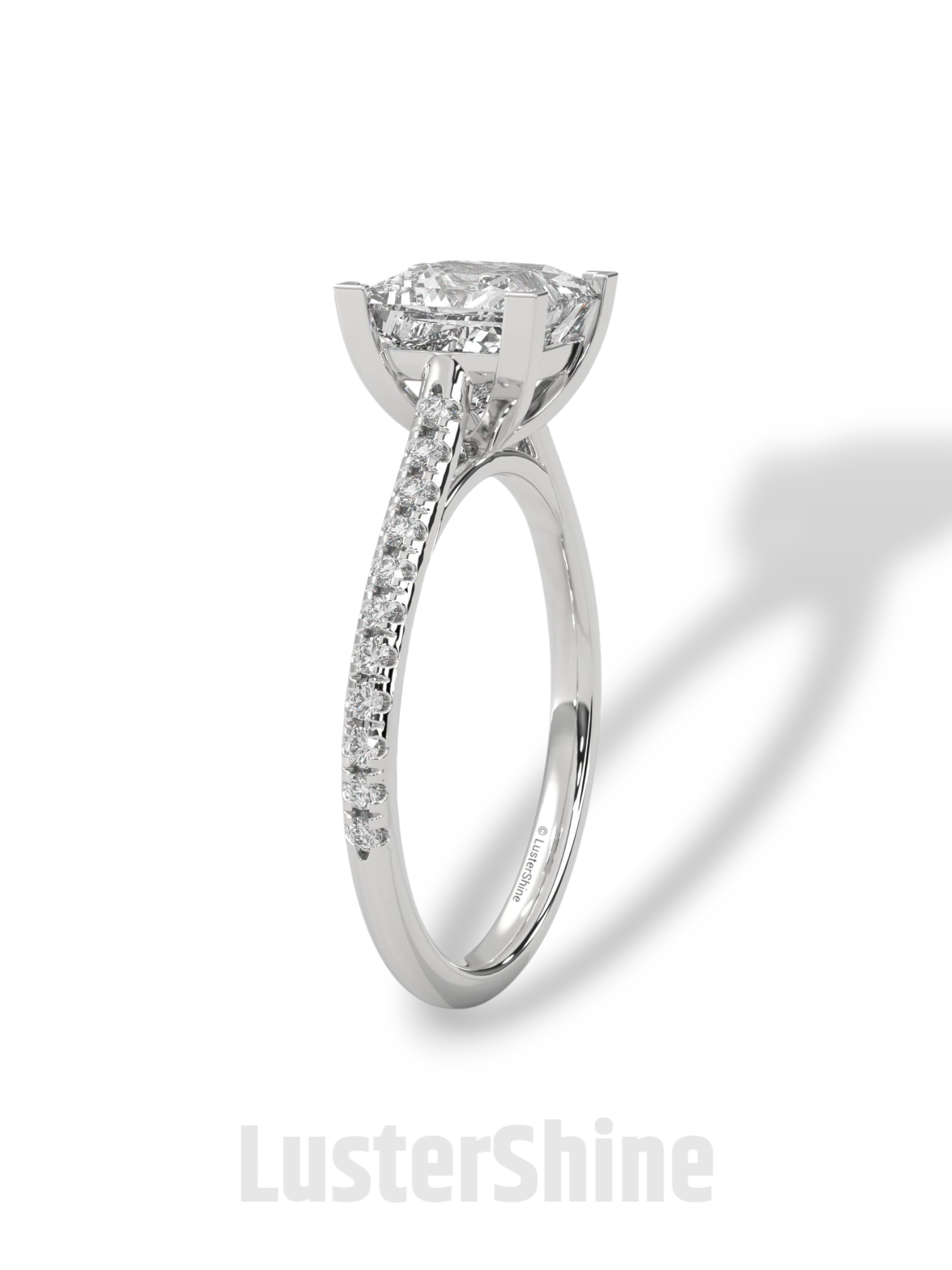 Princess Cut Solitaire Ring – 2 Carat Diamond Engagement Ring – Four Prong Classic Design Pave Diamond Wedding Ring – Custom Wedding Ring