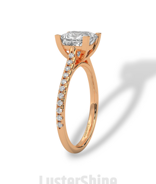 Princess Cut Solitaire Ring – 2 Carat Diamond Engagement Ring – Four Prong Classic Design Pave Diamond Wedding Ring – Custom Wedding Ring