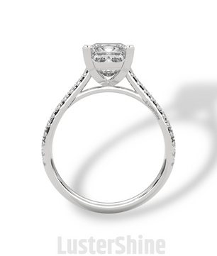 Princess Cut Solitaire Ring – 2 Carat Diamond Engagement Ring – Four Prong Classic Design Pave Diamond Wedding Ring – Custom Wedding Ring