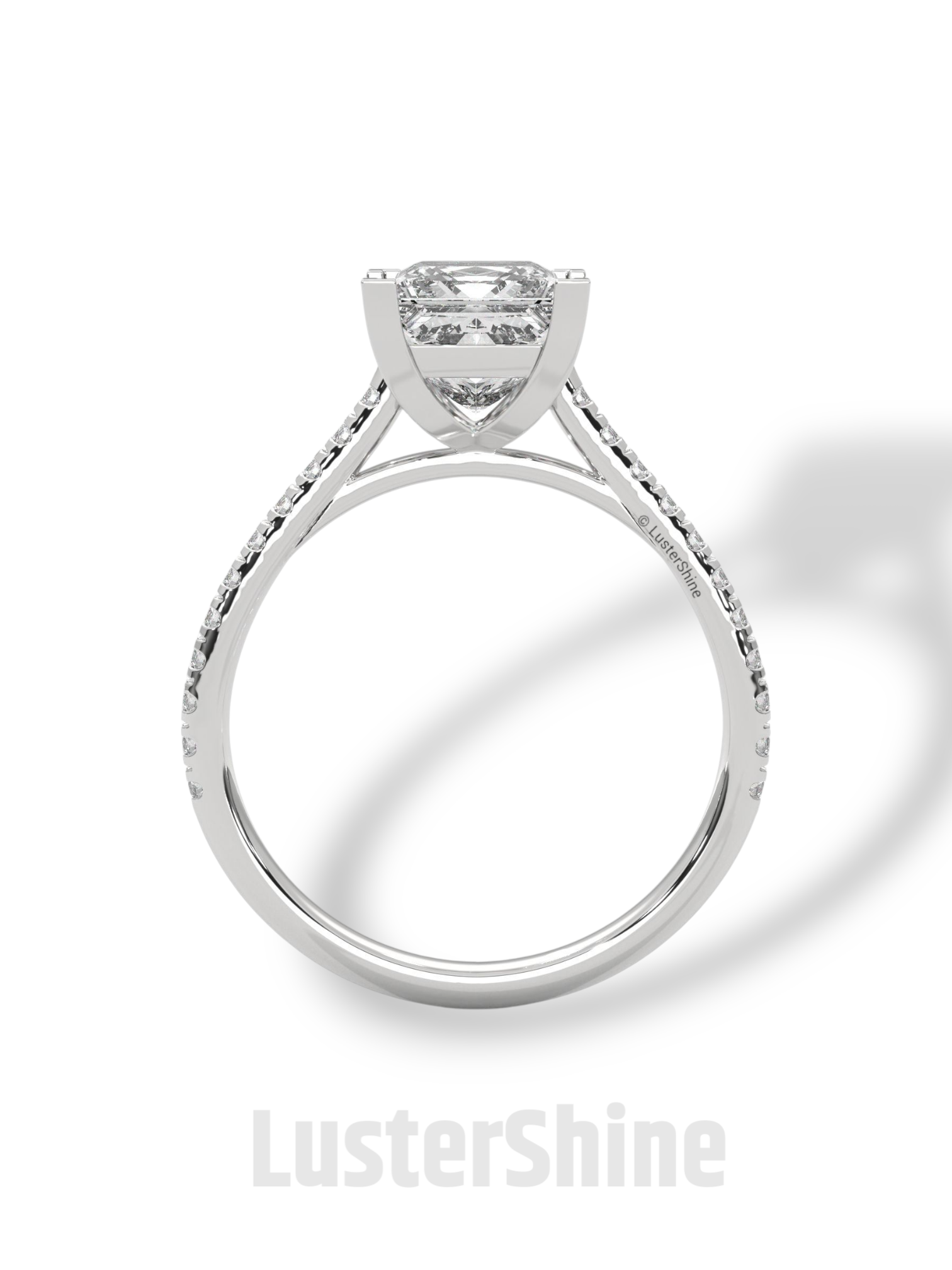 Princess Cut Solitaire Ring – 2 Carat Diamond Engagement Ring – Four Prong Classic Design Pave Diamond Wedding Ring – Custom Wedding Ring