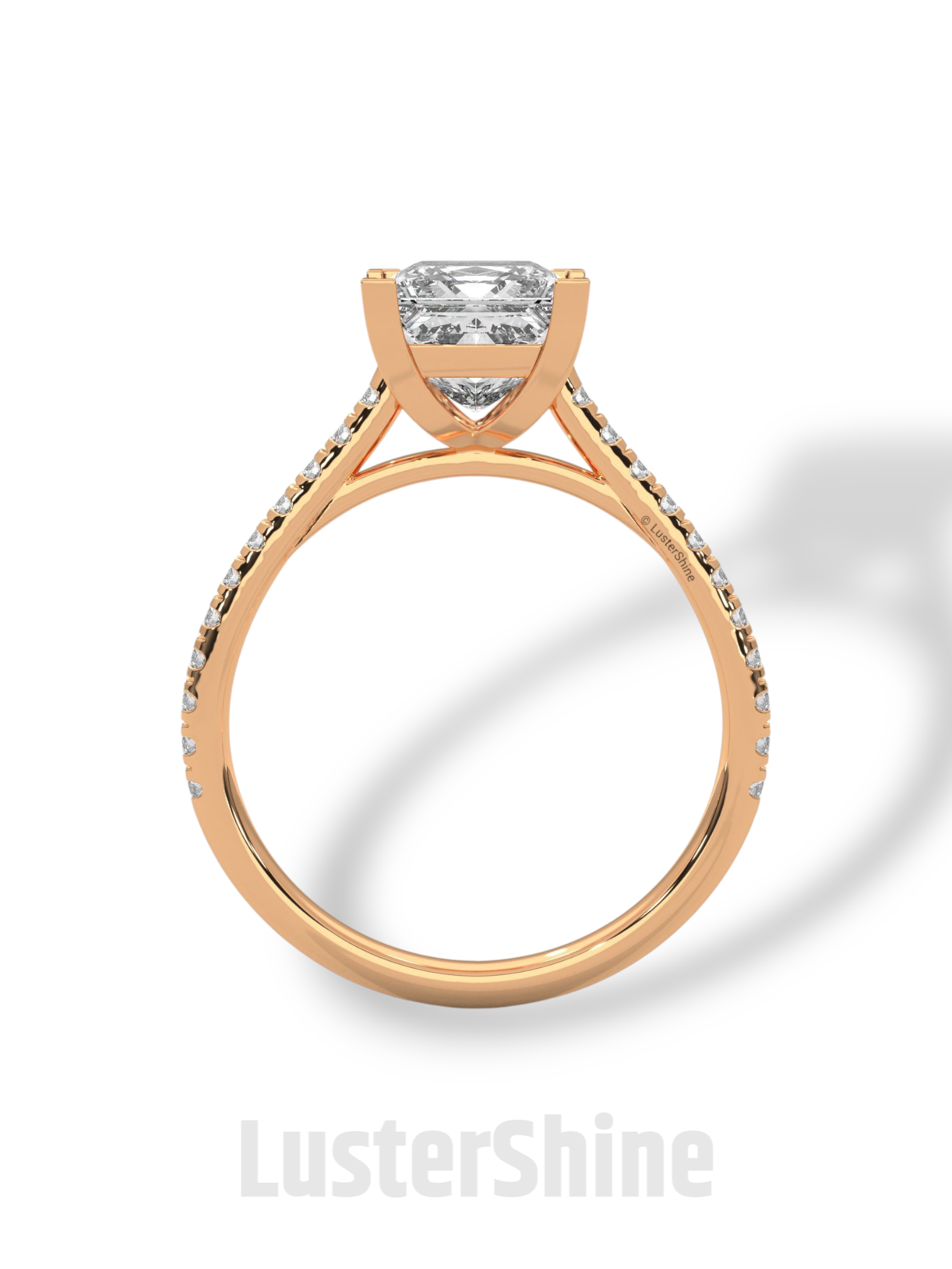 Princess Cut Solitaire Ring – 2 Carat Diamond Engagement Ring – Four Prong Classic Design Pave Diamond Wedding Ring – Custom Wedding Ring