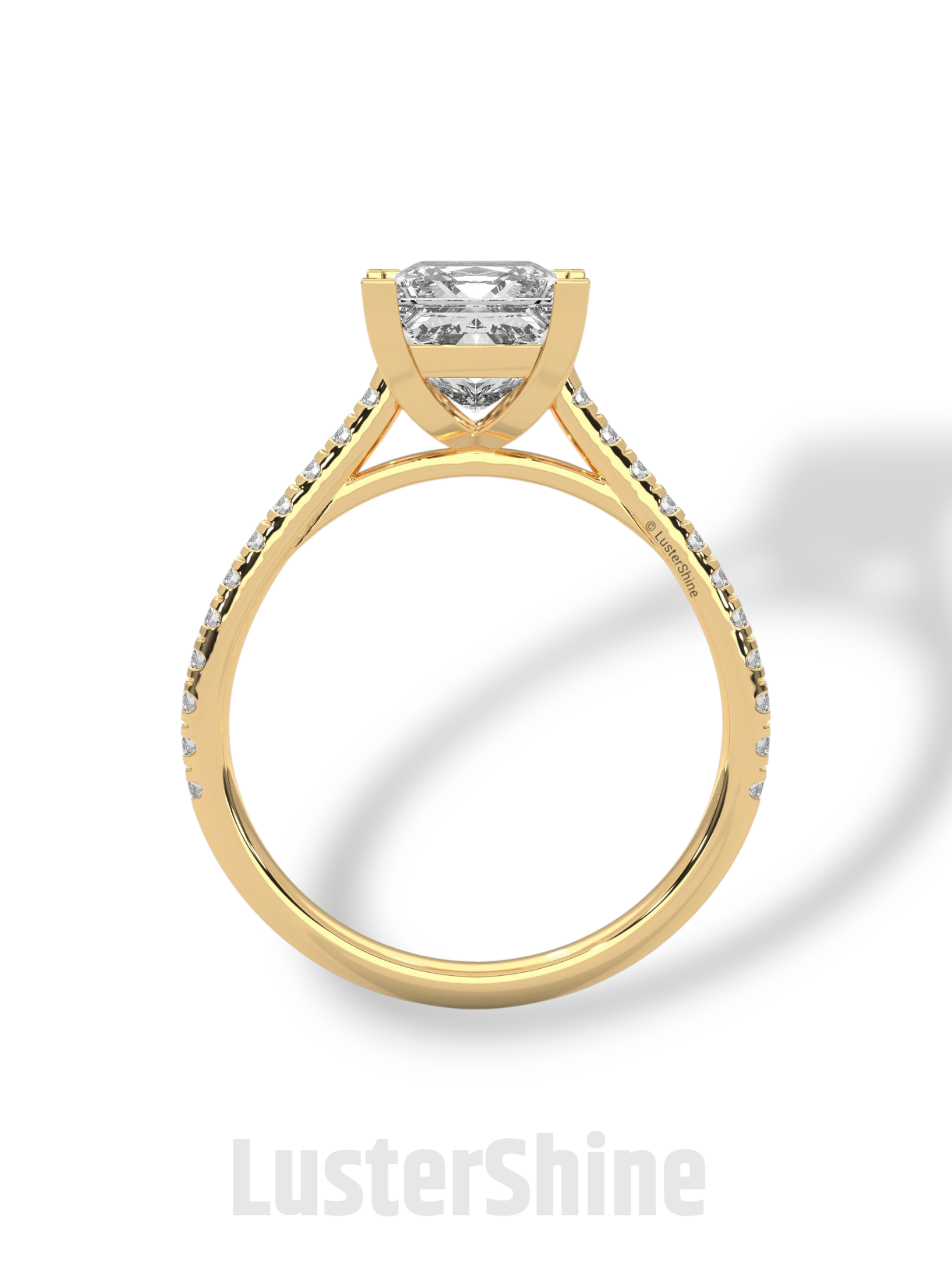 Princess Cut Solitaire Ring – 2 Carat Diamond Engagement Ring – Four Prong Classic Design Pave Diamond Wedding Ring – Custom Wedding Ring