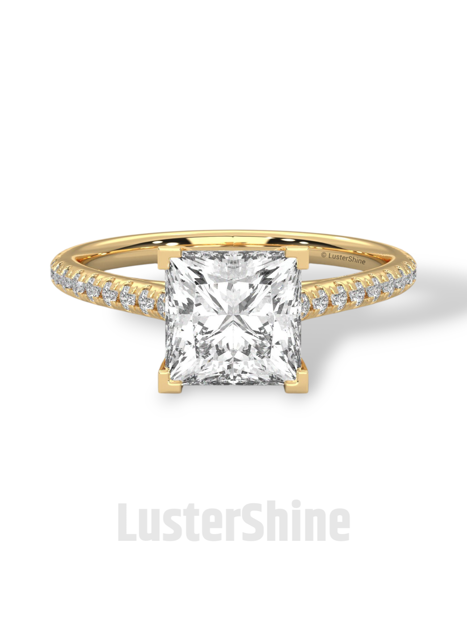 Princess Cut Solitaire Ring – 2 Carat Diamond Engagement Ring – Four Prong Classic Design Pave Diamond Wedding Ring – Custom Wedding Ring