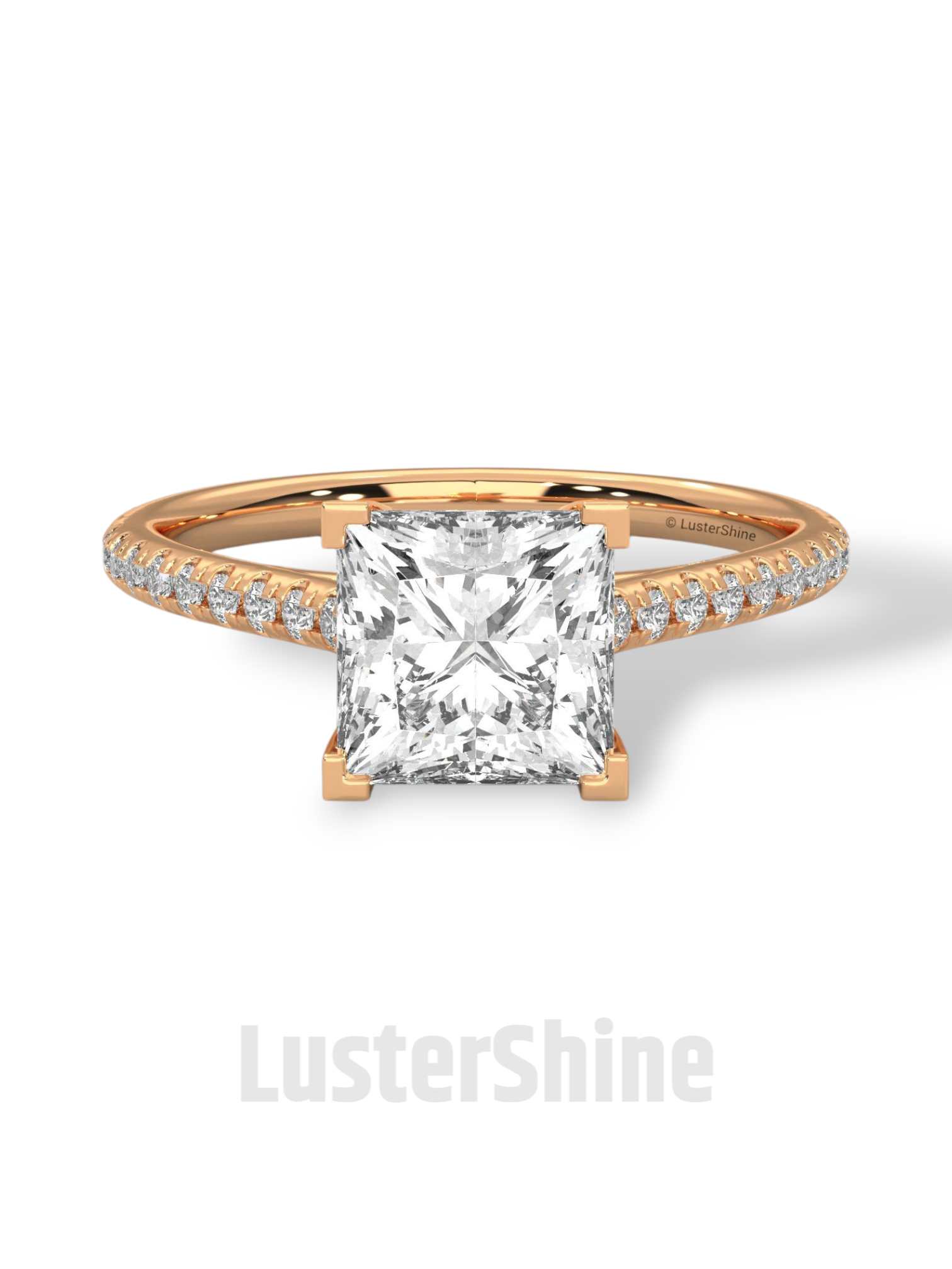 Princess Cut Solitaire Ring – 2 Carat Diamond Engagement Ring – Four Prong Classic Design Pave Diamond Wedding Ring – Custom Wedding Ring